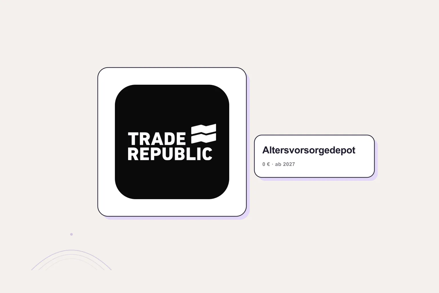 Trade Republic Logo auf cremefarbenem Hintergrund mit Altersvorsorgedepot-Teaser