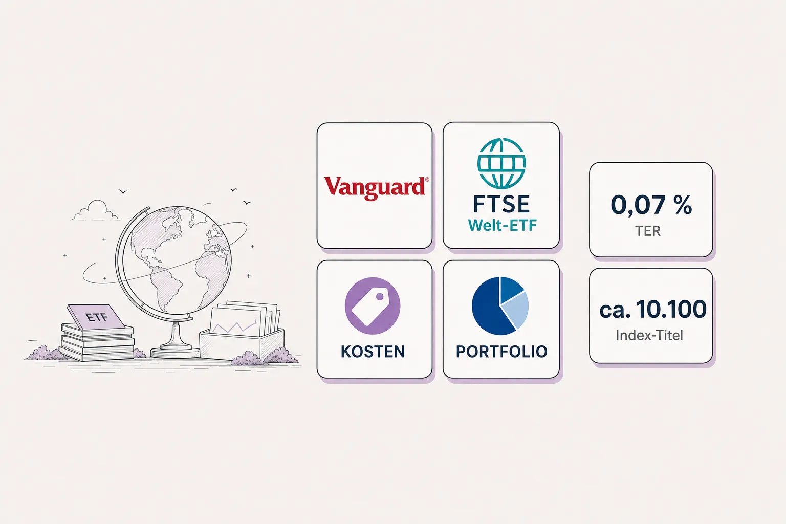 ETF-Puzzle aus Weltkarte und Kostenschild; Symbolbild für einen neuen globalen Vanguard-ETF