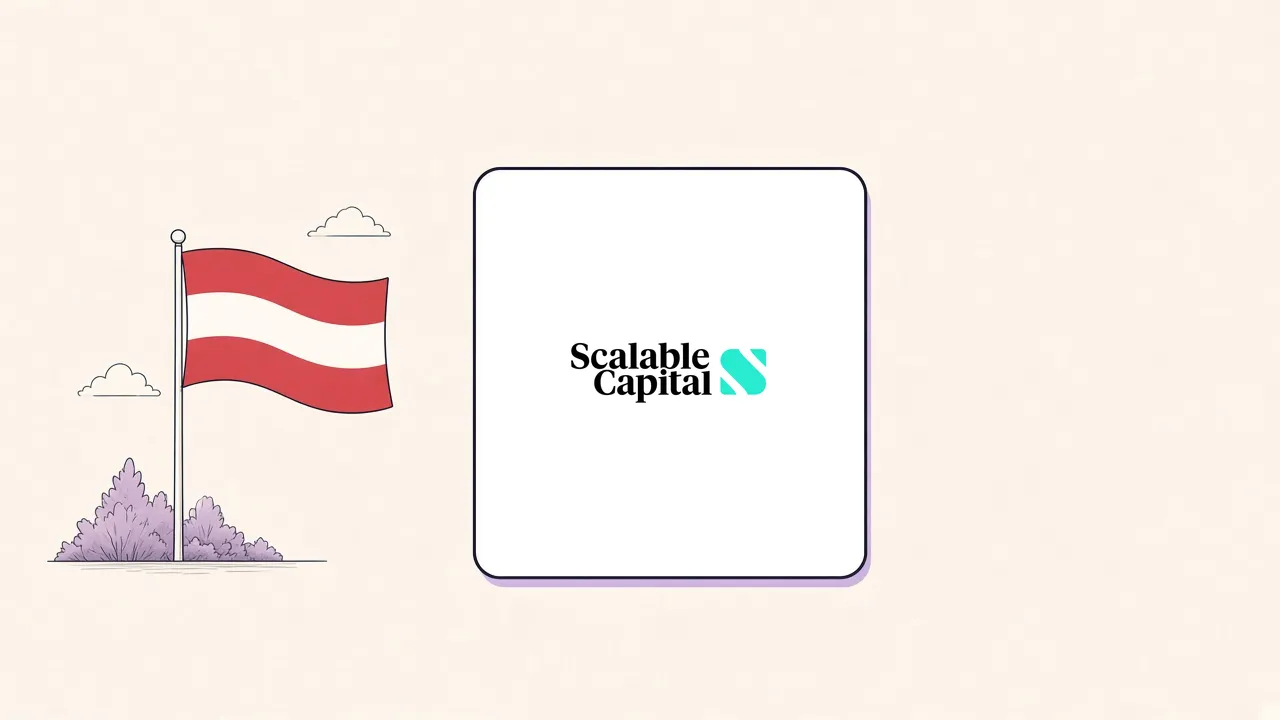 Scalable Capital Logo neben stilisierter Österreich-Fahne