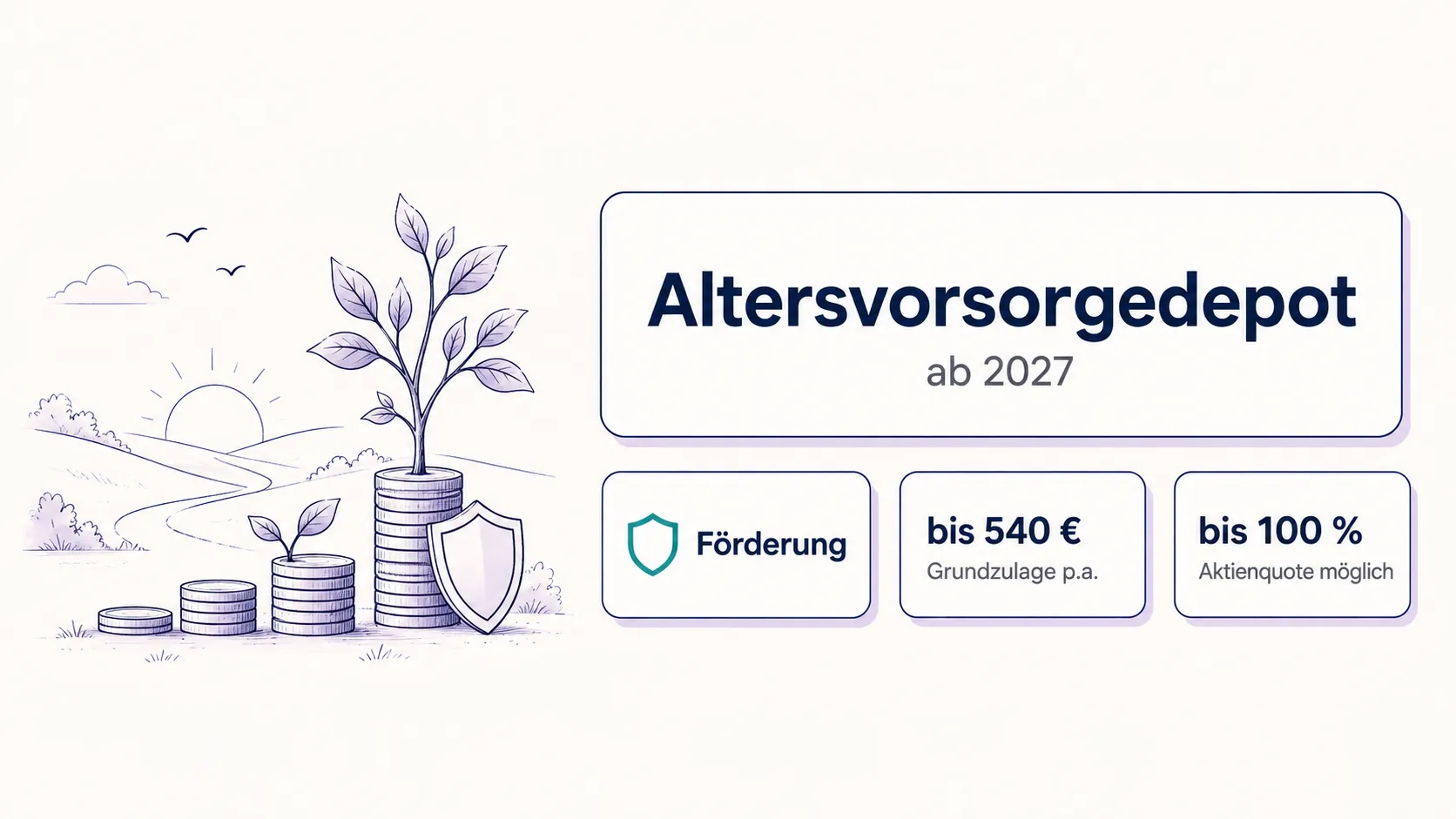 Altersvorsorgedepot ab 2027: bis 540 Euro Grundzulage und bis 100 Prozent Aktienquote